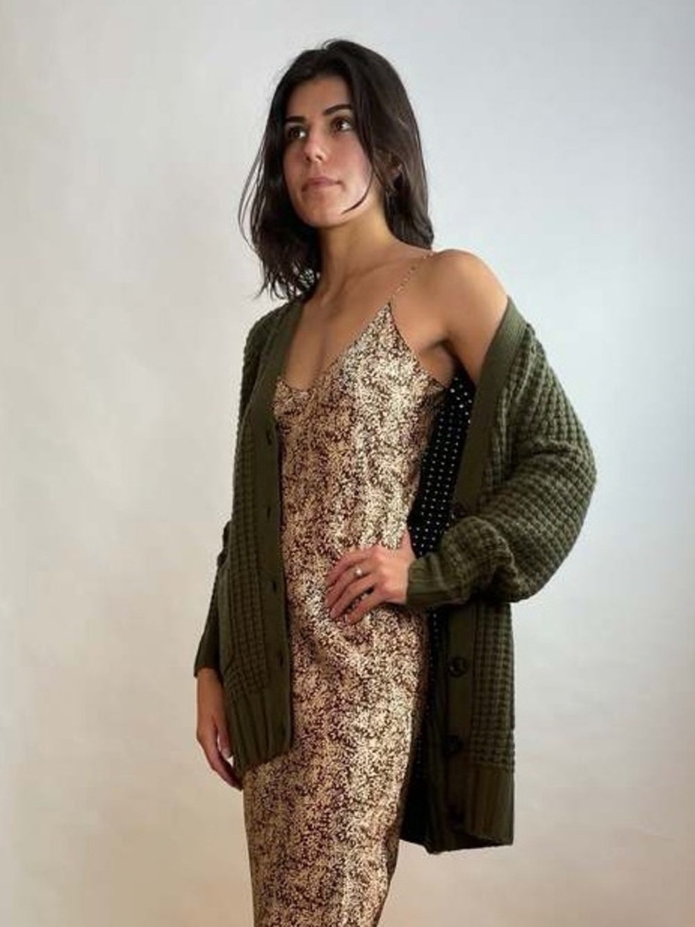 Nili Lotan 100% Silk Cami Slip Dress Espresso Floral V-Neck